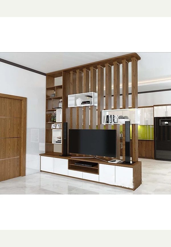 Vách Ngăn Lam Gỗ Phòng Khách Kết Hợp Kệ Tivi Đẹp